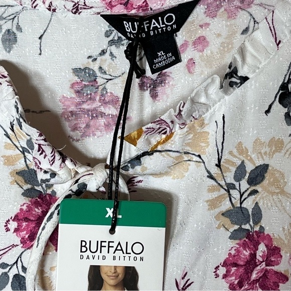 Buffalo David Bitton Printed Floral Jacquard Flutter Sleeve Tie Front Top XL - Picture 5 of 15